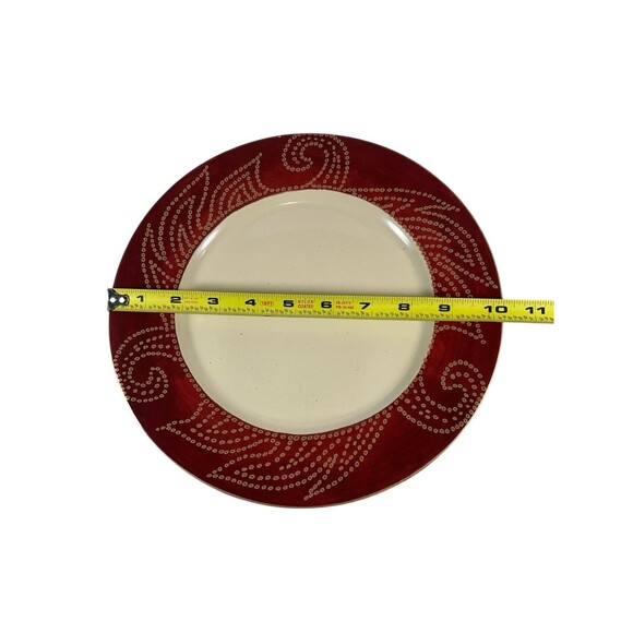 Pier 1 Imports Matira Dinner Plates - Set of 2 - 10.5” Stoneware Red Cream - Picture 5 of 9
